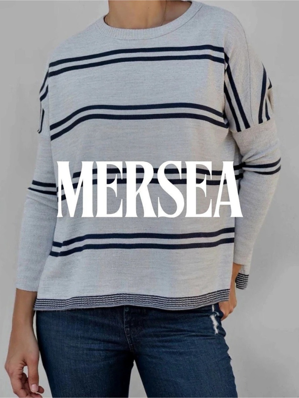MERSEA Catalina Sweater Striped Crewneck Sweater/Tunic Gray & Black